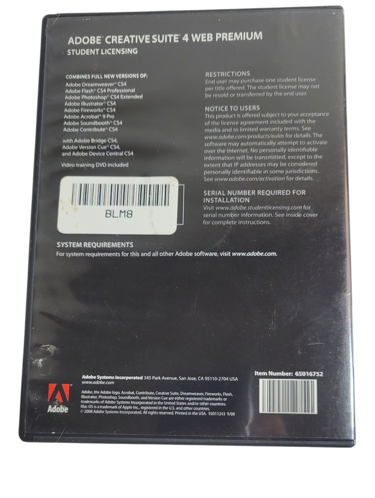 Adobe Creative Suite 4 Web Premium Mac OS + Product Code