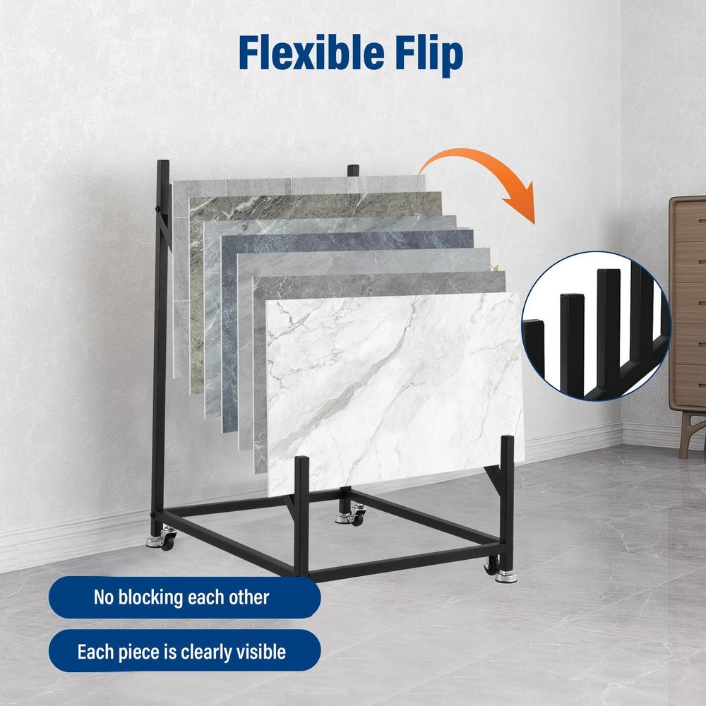 12-Tier Tile Display Rack Tile Display Stand w/ Wheels Rolling Tile Storage Rack