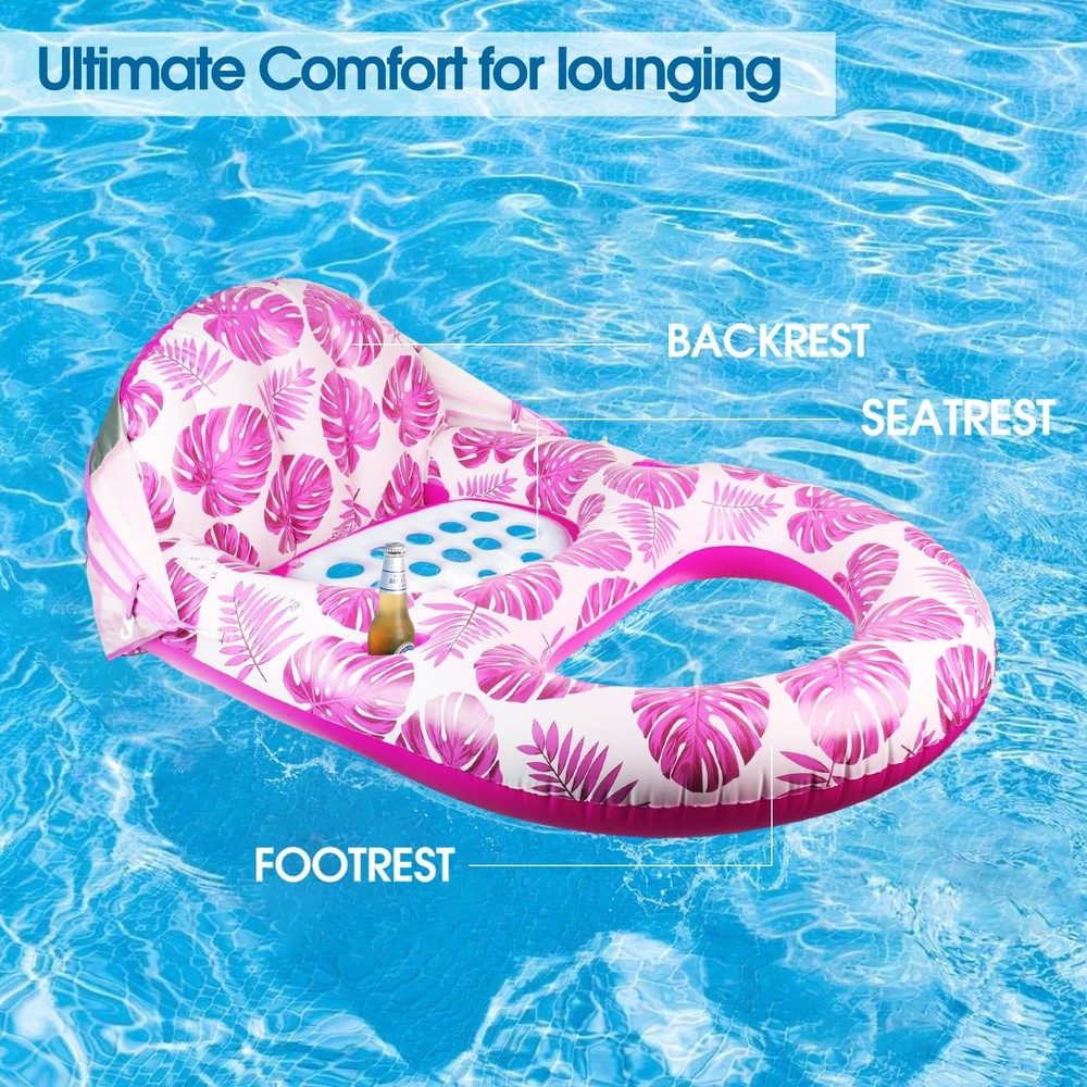 Extra Large Inflatable Pool Float with Canopy and Cup Holder - Pink