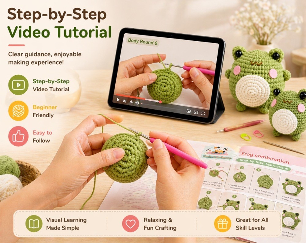Frog Crochet Kit 2 Pack for Beginners Amigurumi DIY Set with Video Tutorial