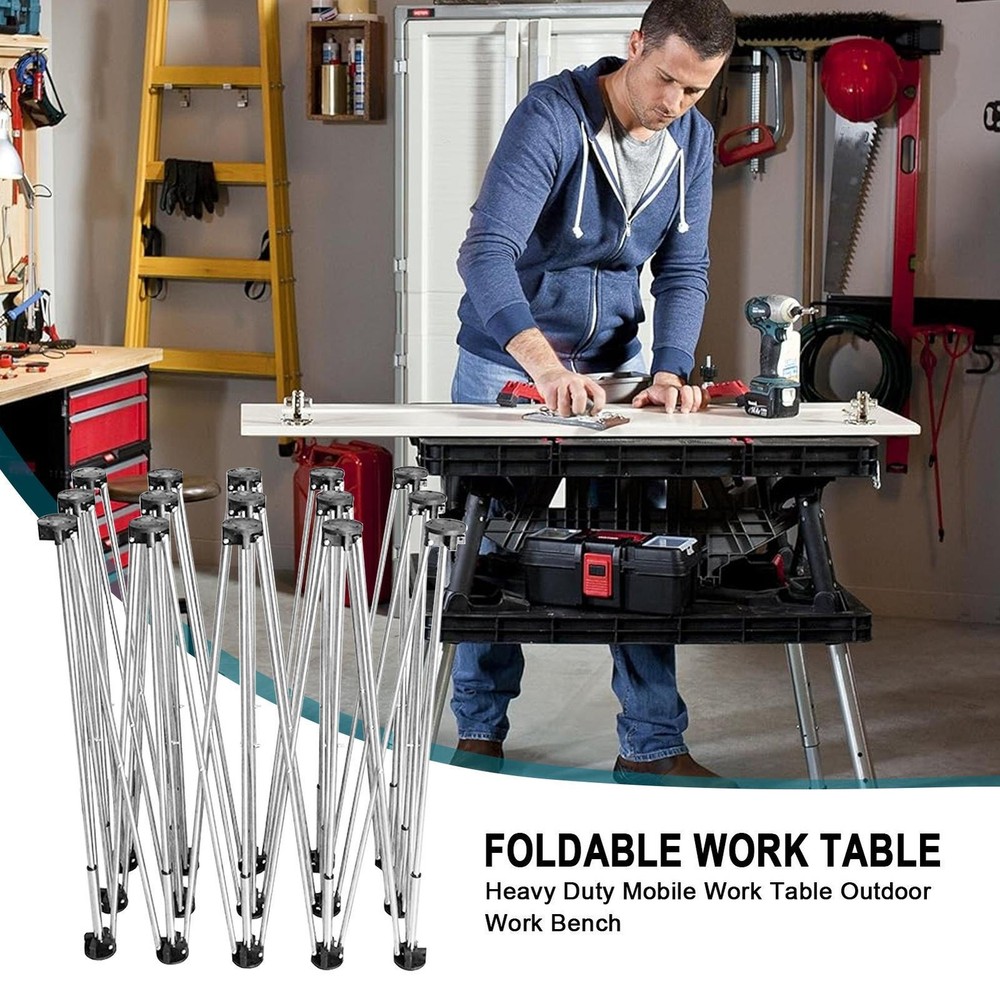 87*29in Portable Work Station with Storage Bag, Foldable Work Bench Table Silver