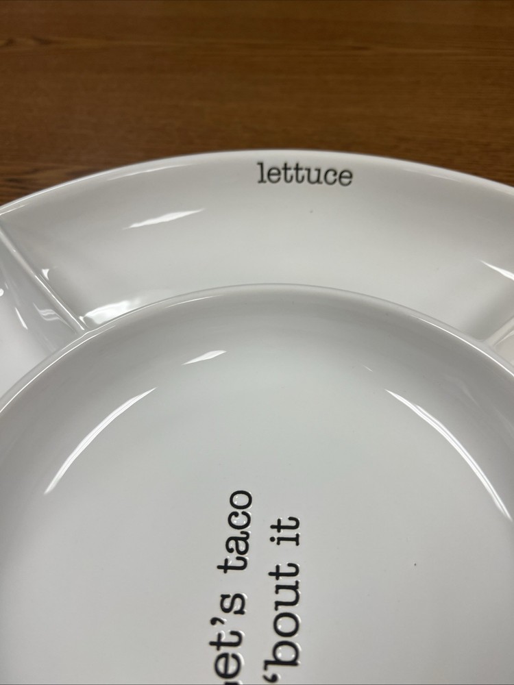 Lets Taco Bout It Ceramic Divided Serving Tray By Mud Pie 14" Diameter 2" Depth