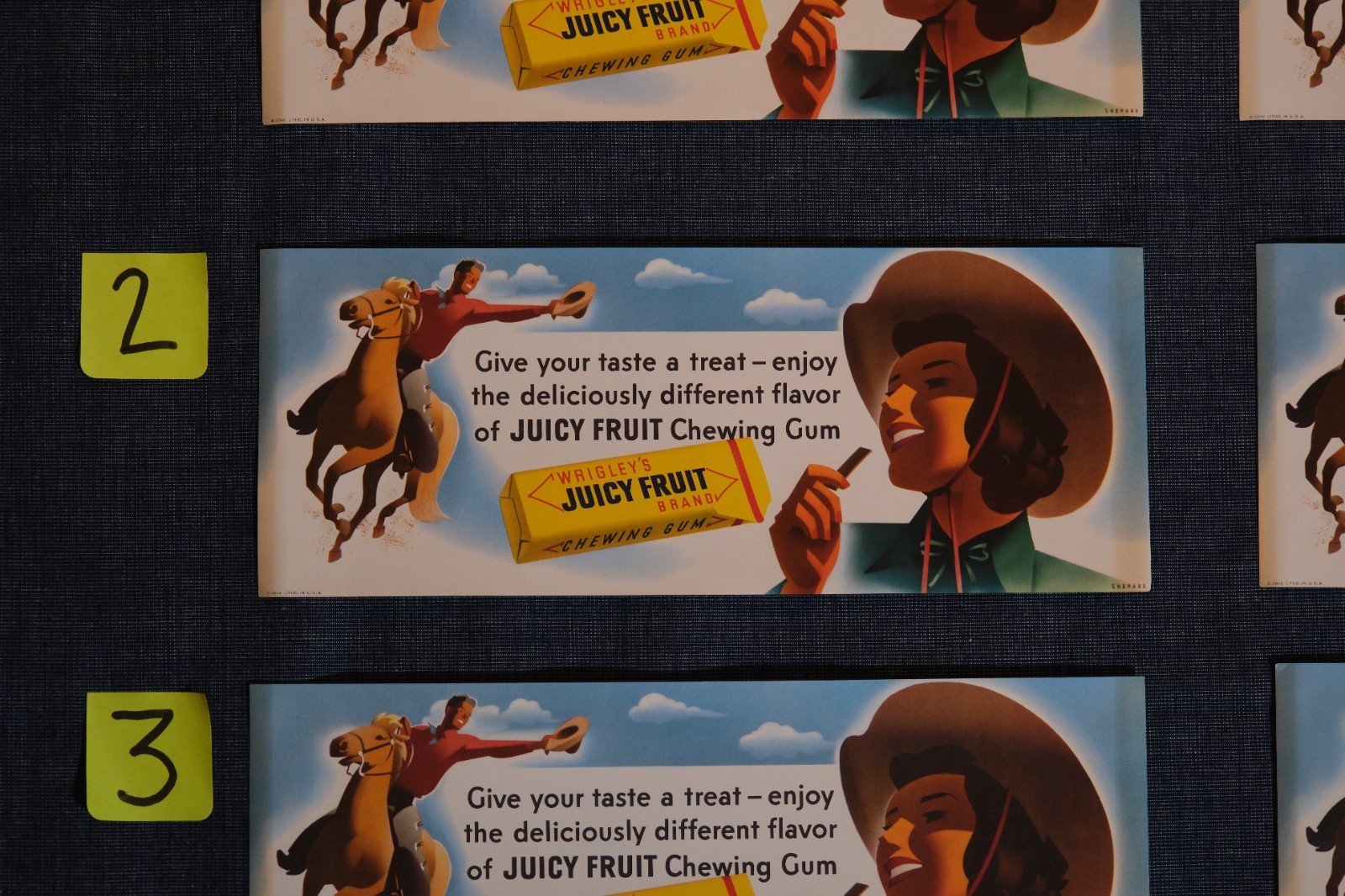 Vtg 1940's Otis Shepard Western Wrigley's Juicy Fruit Gum Lithograph Sign B-1048