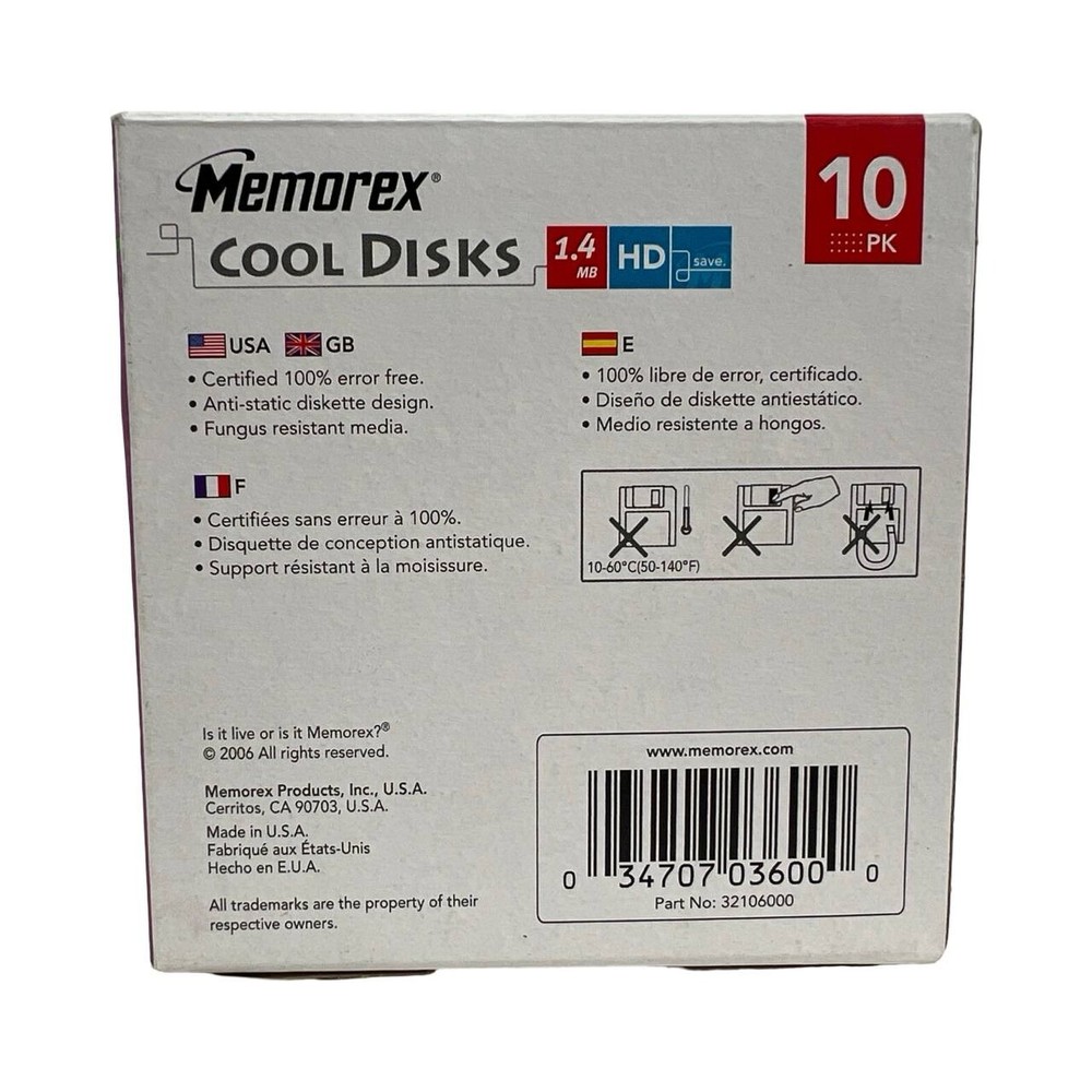 Memorex PC Formatted 3.5" Computer Diskettes 1.4 MB HD - 10 Disks