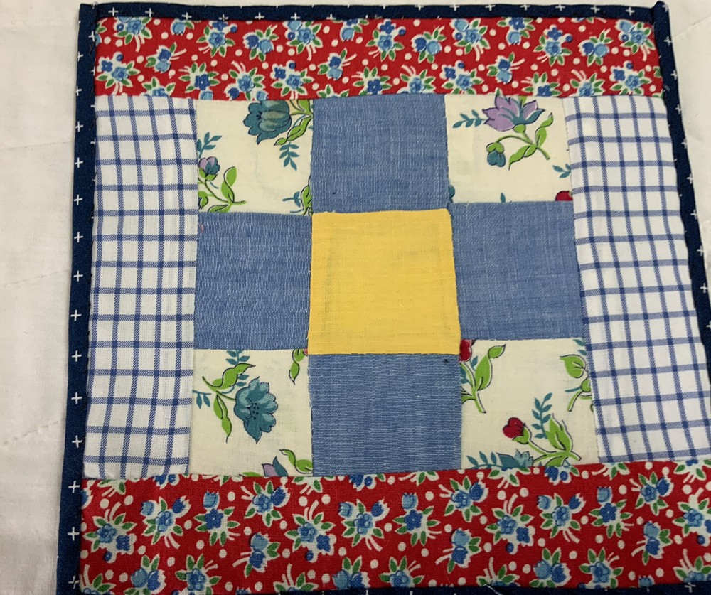 Vintage Patchwork Quilt Table Topper Or Mini Doll Crib Quilt, Nine Patch