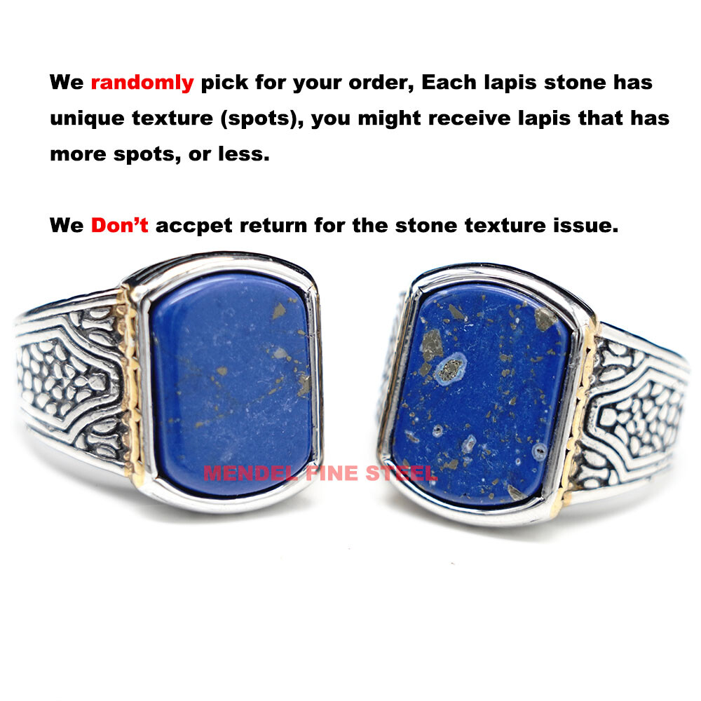 MENDEL Men Blue Lapis Lazuli Stone Ring For Men Stainless Steel Size 7 8 9 10-15