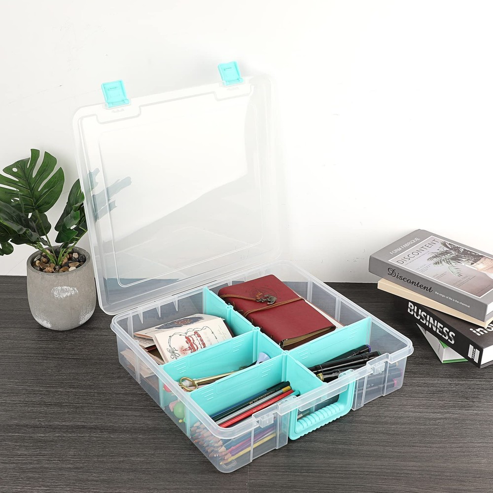 BTSKY Clear Plastic Dividing Storage Box with 8 Compartments Adjustable Stora...