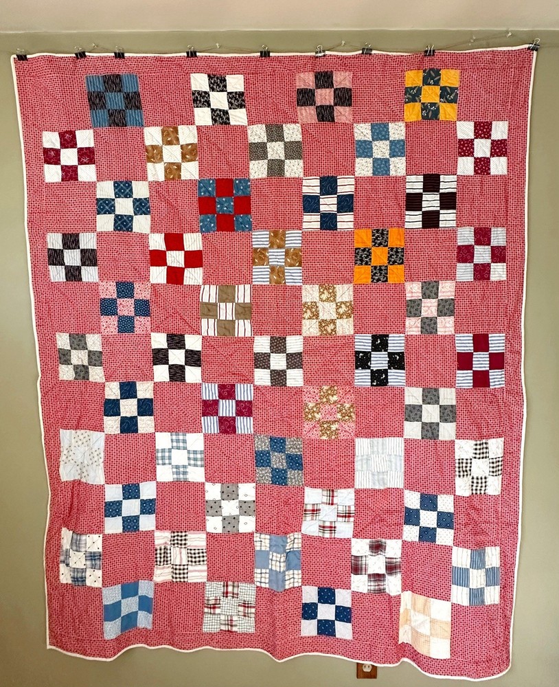 Vintage Handmade Nine Patch Quilt