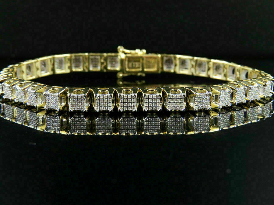 5Ct Round Cut D/VVS1 Diamond Men's Fashion Bracelet 14k Solid Yellow Gold Over