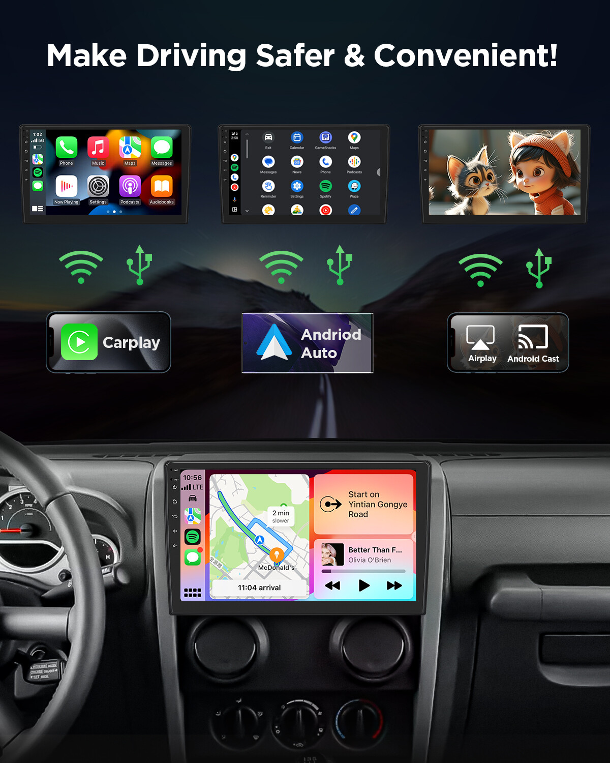 For Jeep Wrangler 2007-2017 Car Stereo Apple CarPlay Android 13 Radio GPS Navi