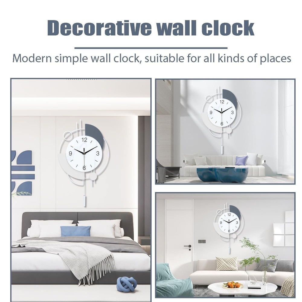 Decorative Silent Quartz Wall Clock with Pendulum, Battery Operated, Large fo...