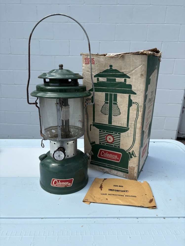 Vintage Coleman 220F Lantern Pyrex w/Box, Extras & Paperwork