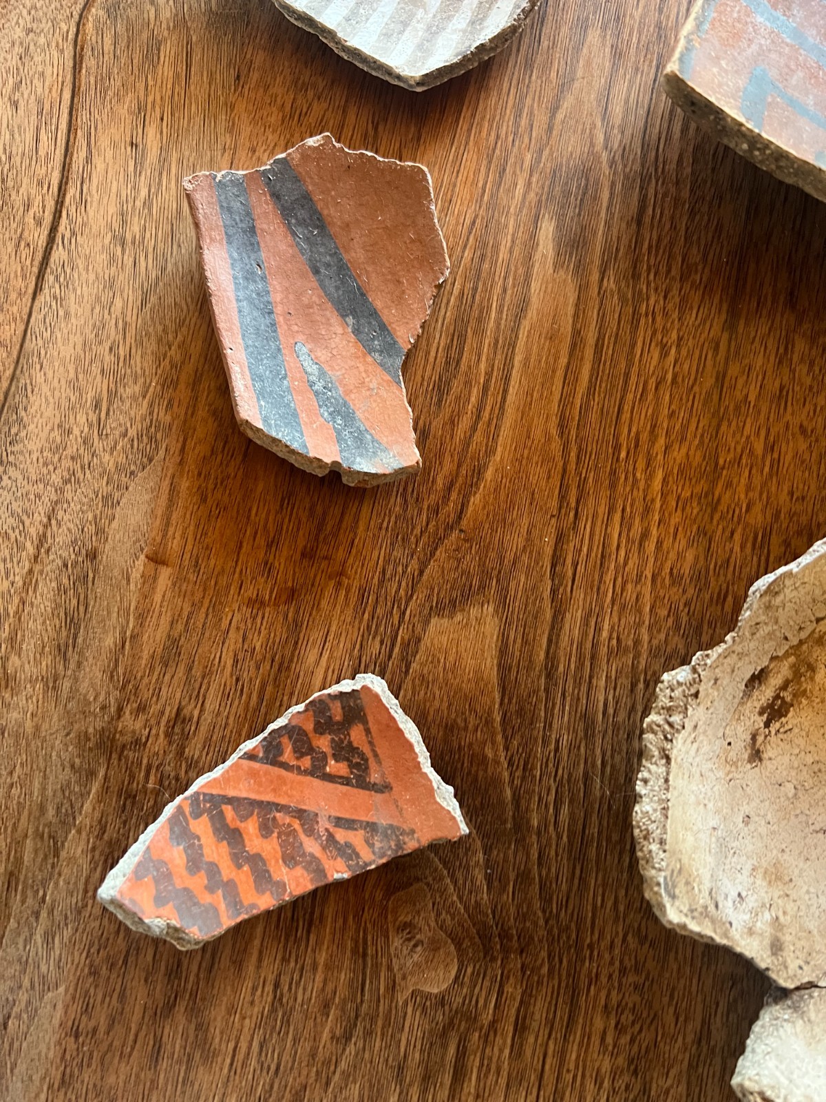 12 Striking Anasazi Pottery Sherds, Red, Black on-White, large fragments