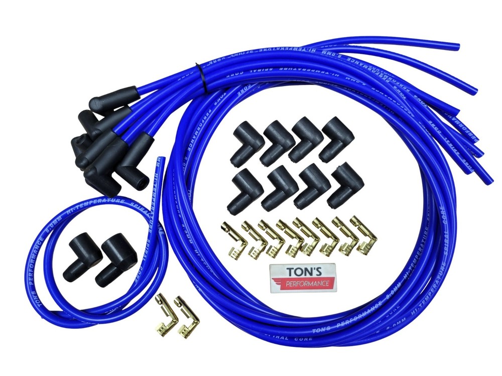 Ton's 90* Blue 8mm Spark Plug Wires Universal Chevy GM Socket distributor points