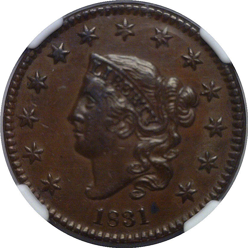 1831 Medium Letters Large Cent NGC AU-50