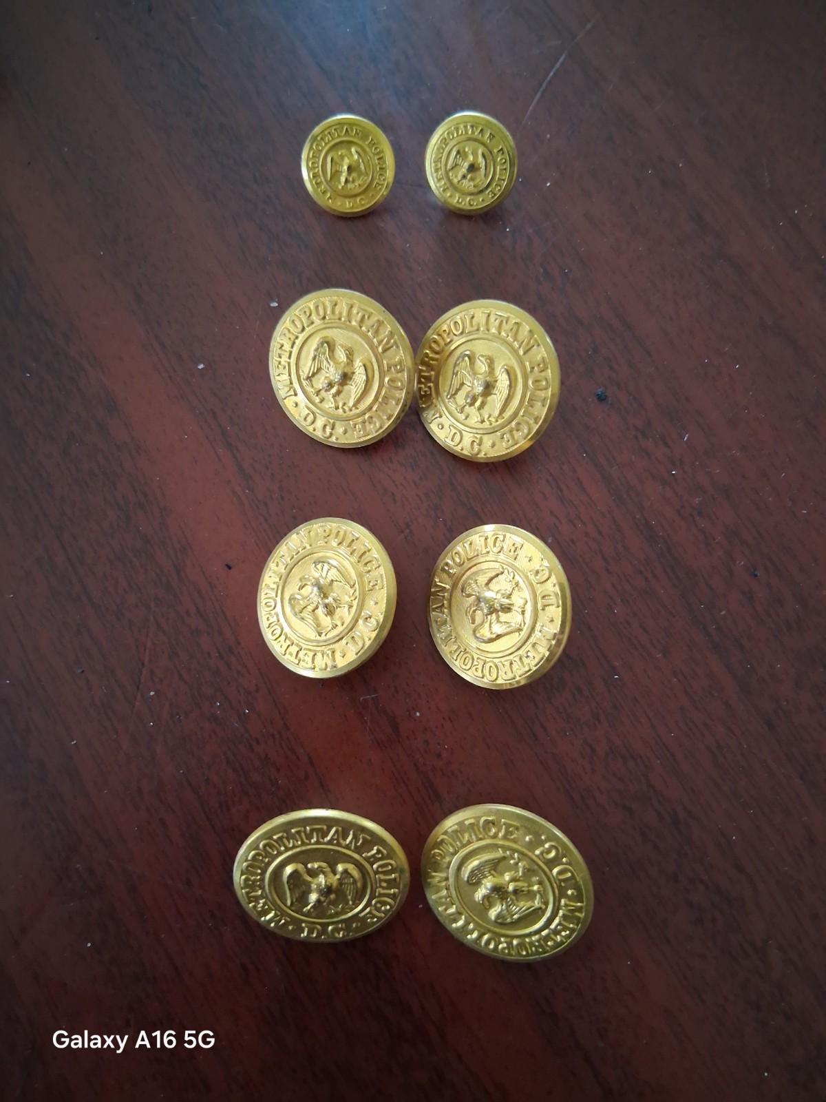 8 Gold Vintage Buttons Metropolitan Police D.C.