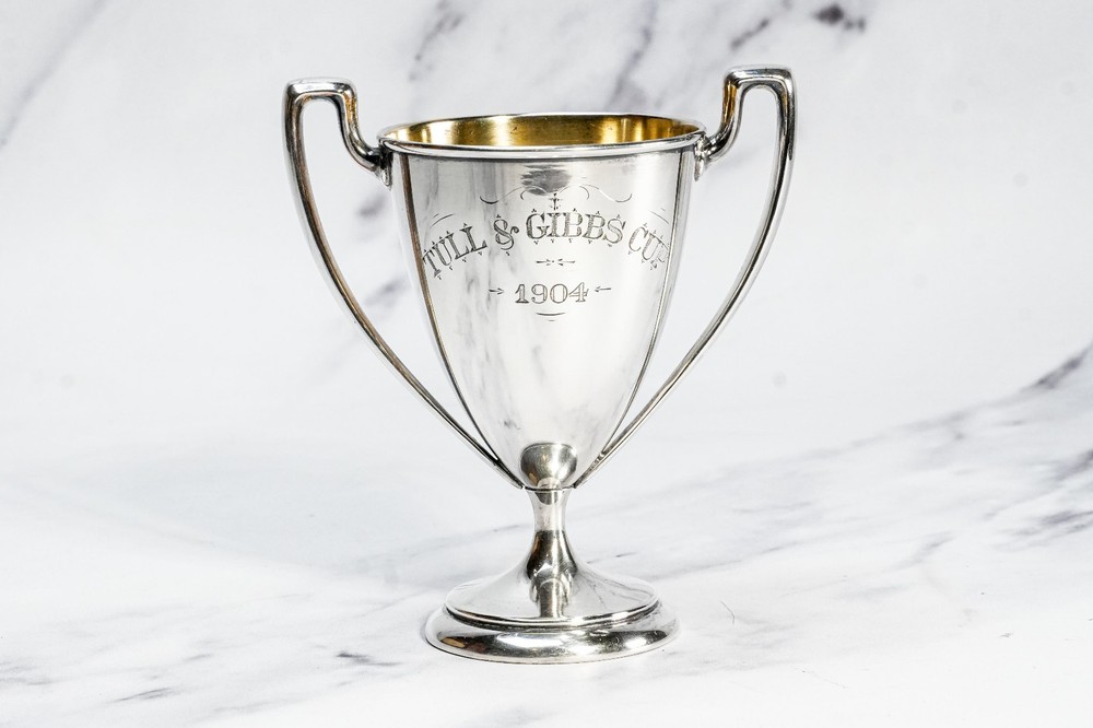 Gleaming Double Handle Antique Sterling Silver Small Trophy Cup