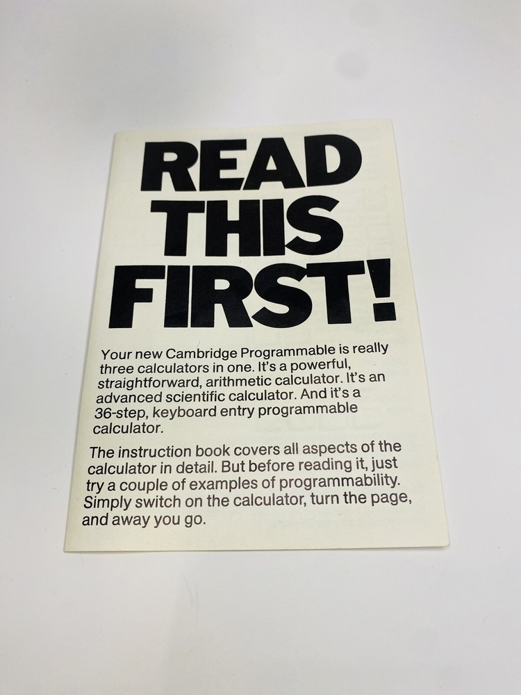 Sinclair Cambridge Programmable Calculator,Box ,Manual,1977. MINT