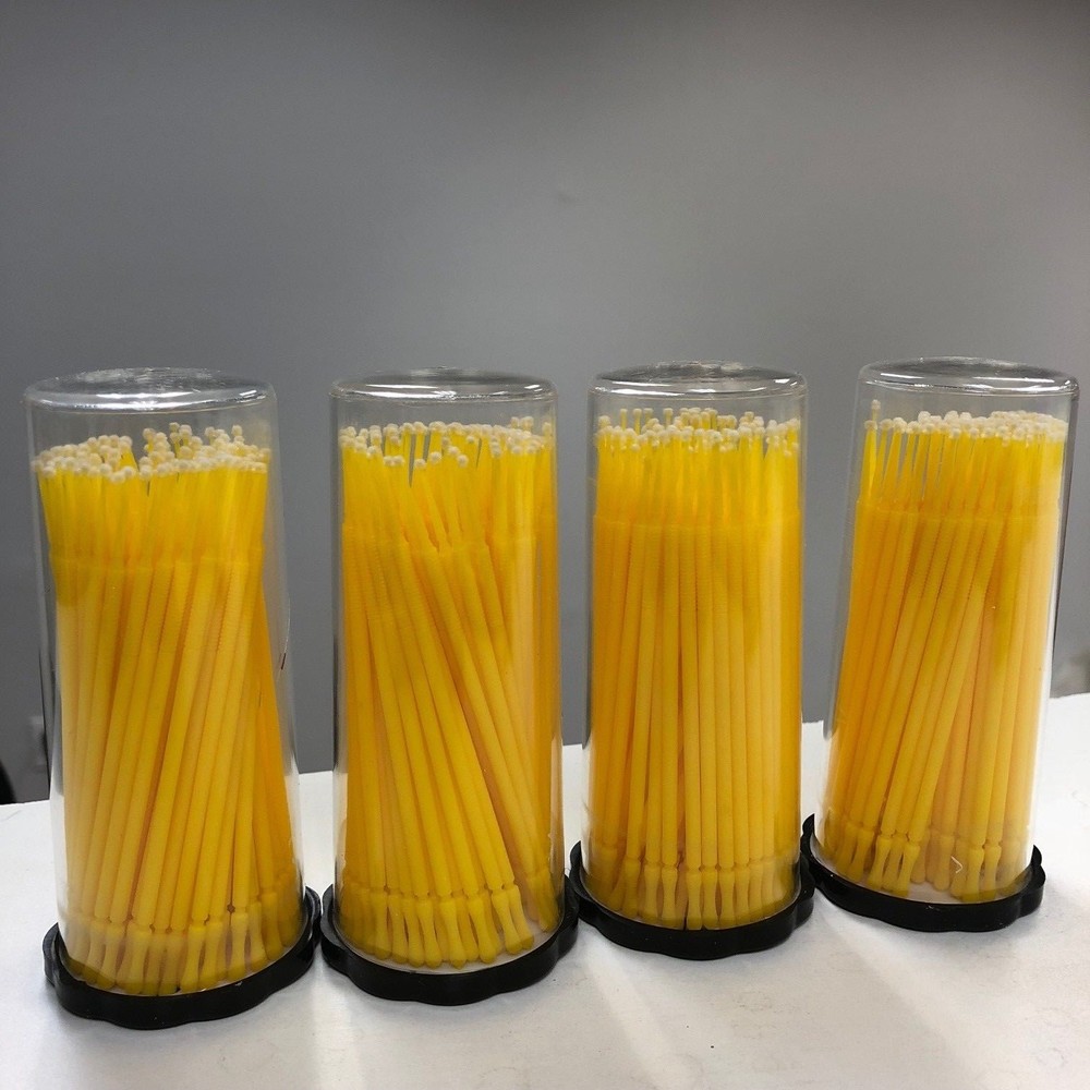 800 (8 Kegs) Yellow Micro Brush Eye Lash Tools, Fine Tips, Disposable Brushes