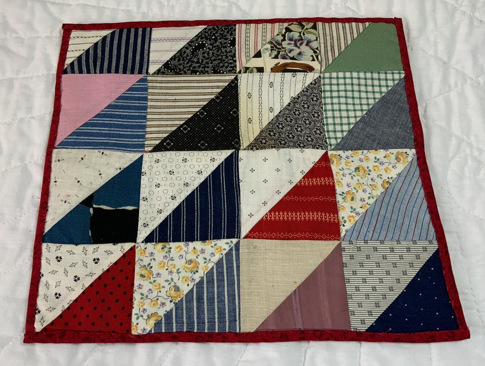 Vintage Patchwork Quilt Table Topper, Triangles, 1930’s, Calico Prints, Multi