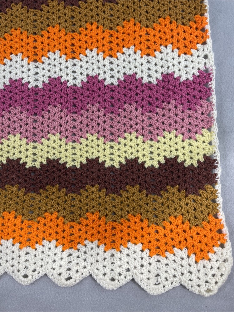 Handmade Crochet Throw Blanket Chevron Wavy Pattern Multicolor Approx 52”x32”