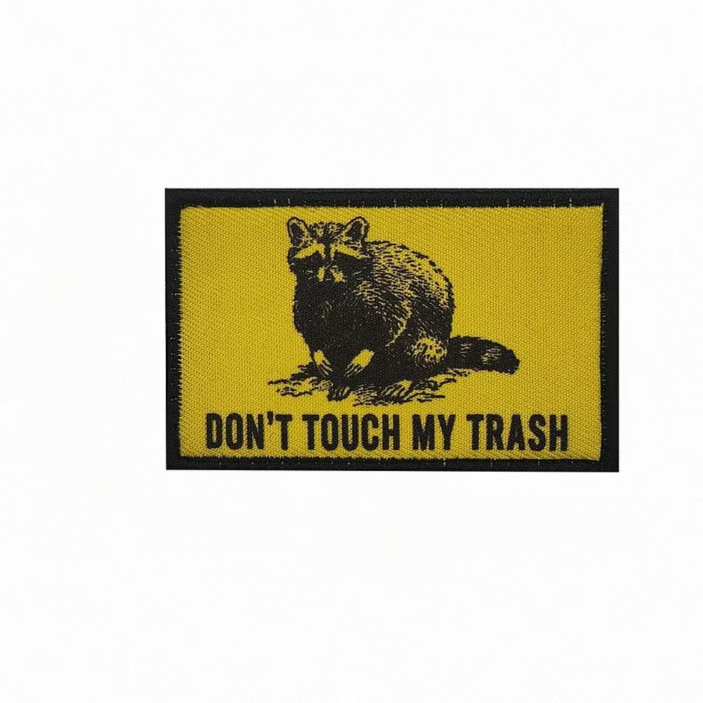 DON'T TOUCH MY TRASH RACCOON TACTICAL HOOK LOOP PATCH BADGE YELLOW GRAY