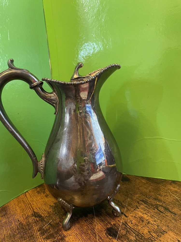 Vintage Silver Plated Footed Pitcher / Jug With Lid