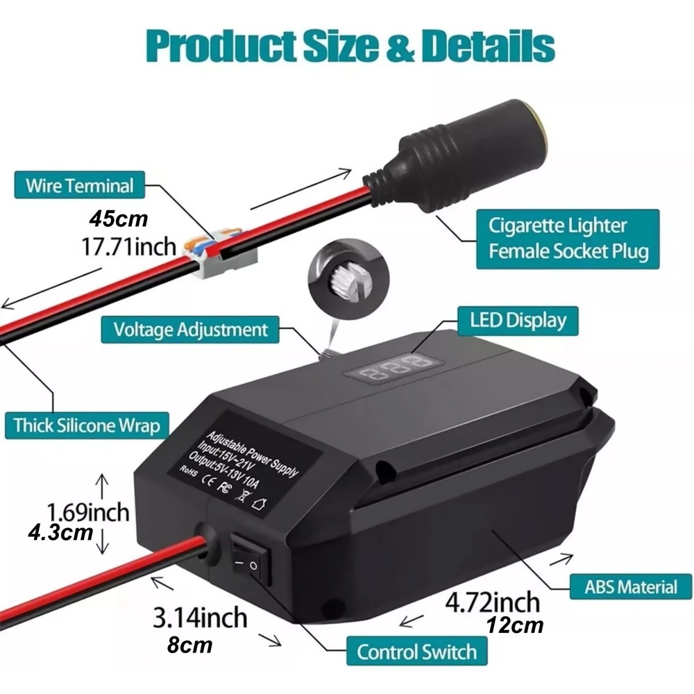Adjustable Voltage Step Down Converter 18V to 5V-13V for Ozito Einhell Battery