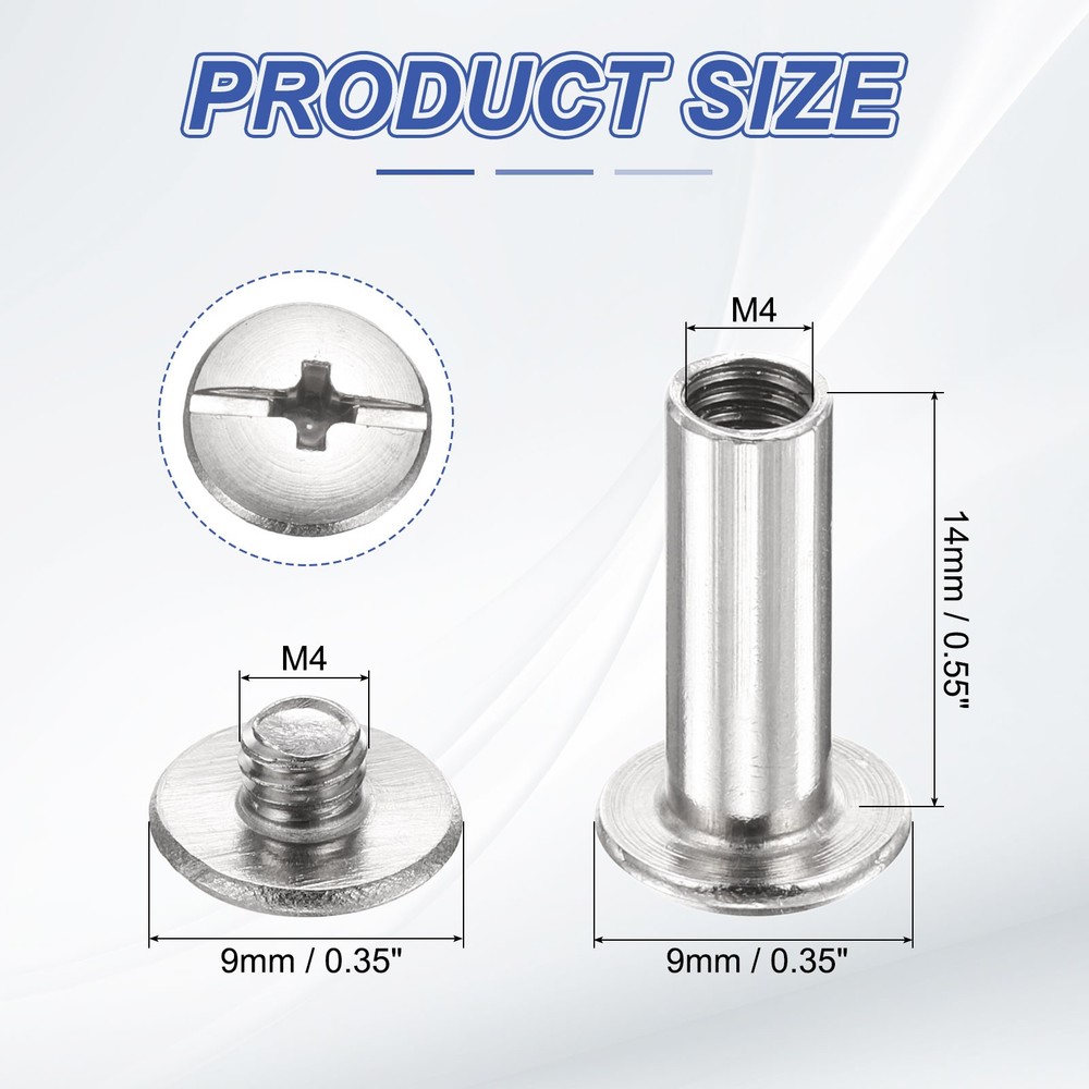 40set Phillips Chicago Screw M4x14mm Binding Post Screw, Silver