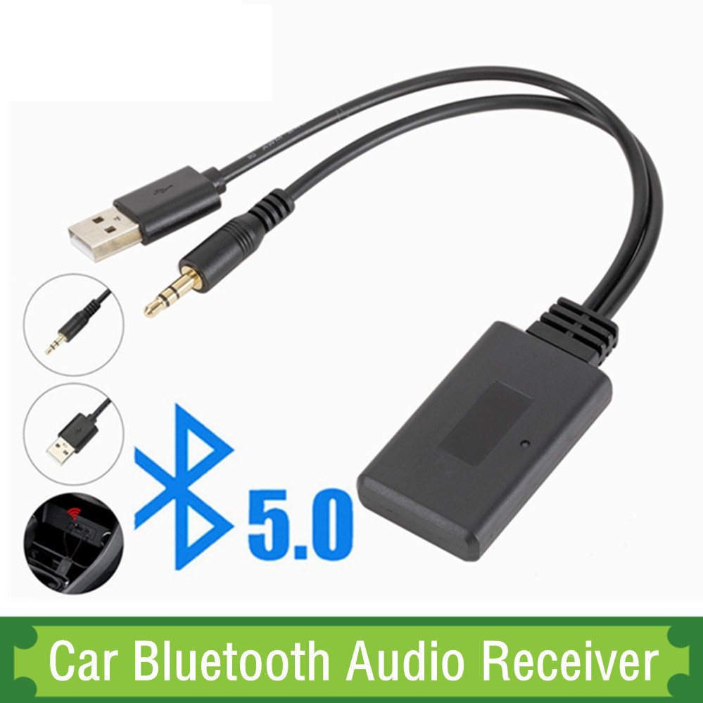 Aux to Bluetooth 5.0 Adapter 3.5mm Bluetooth Receiver Microphone for Car NEW