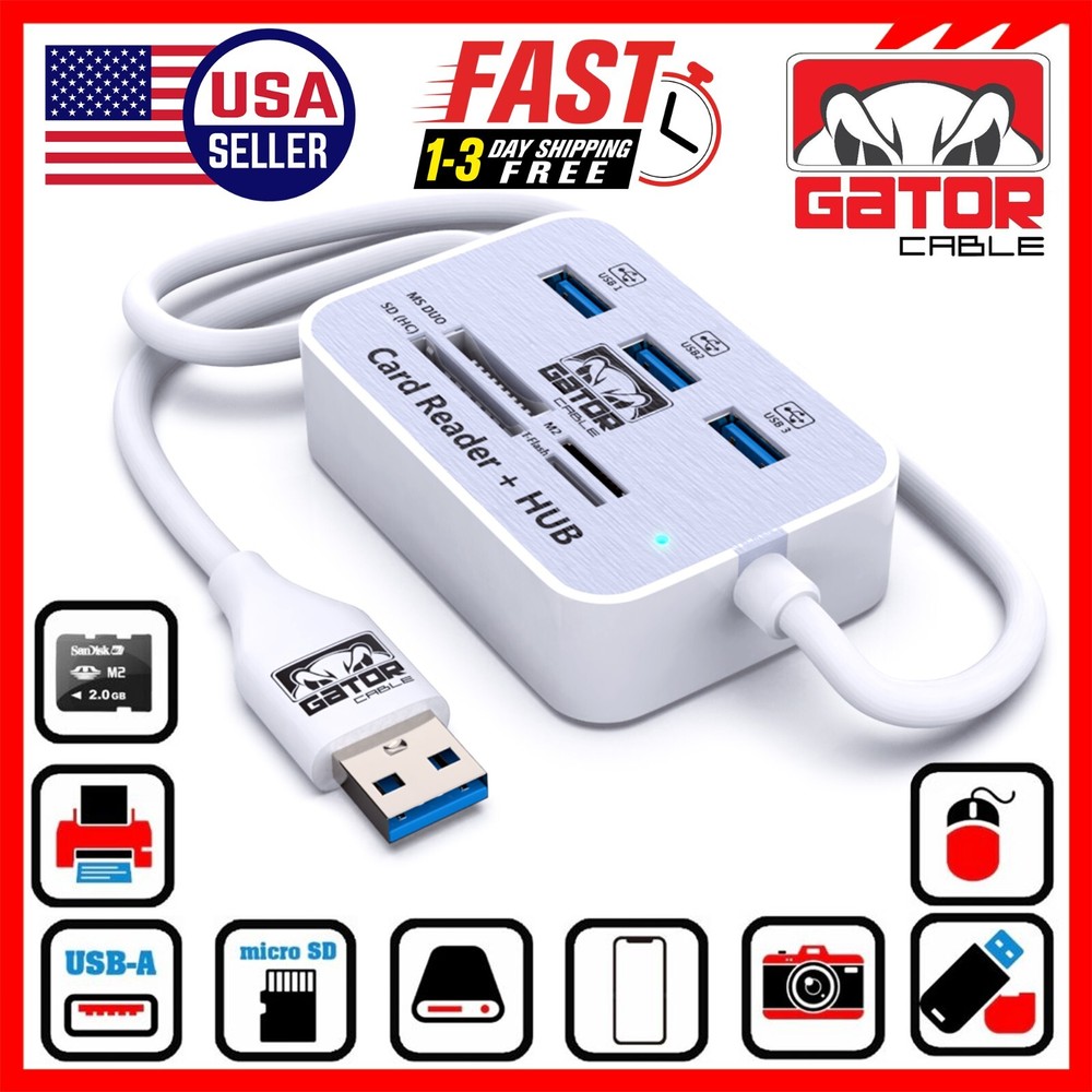 USB 3.1 HUB 3X USB-A 3.0 Port Multi Memory Card Reader MS Micro SD M2 TF Adapter