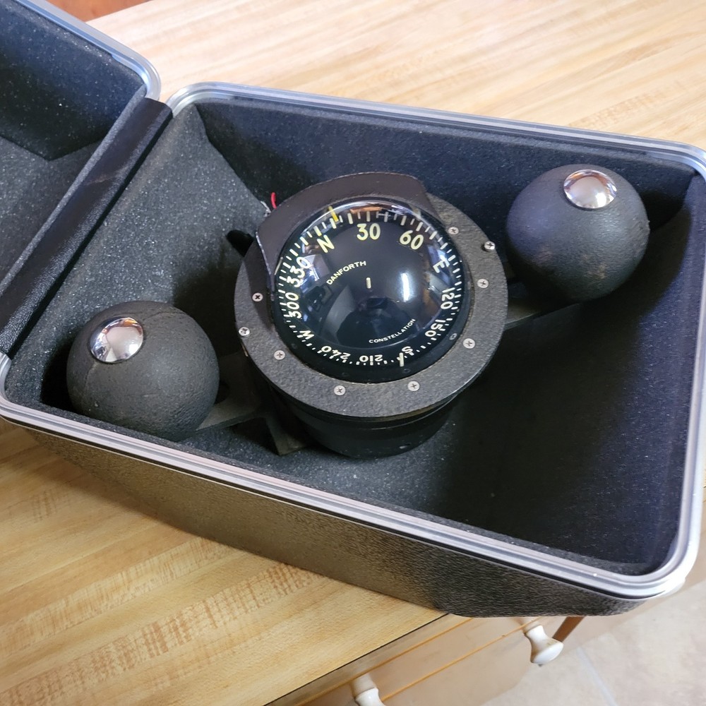 VINTAGE DANFORTH CONSTELATION COMPASS-BINNACLE WITH COMPENSATING BALLS AND CASE