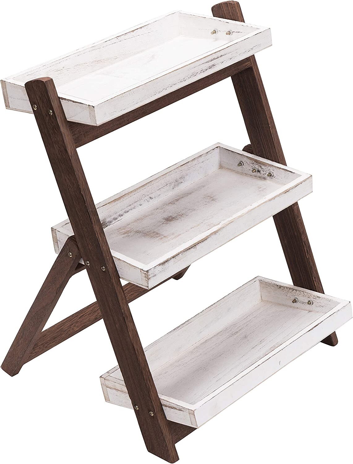 Burnt Brown Wood 3-Tier Shelf Stand, Freestanding Ladder Shelf, Display Stand