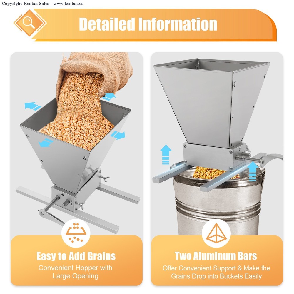 2 Rollers Malt Mill - Adjustable Grain Crusher for Home Brewing