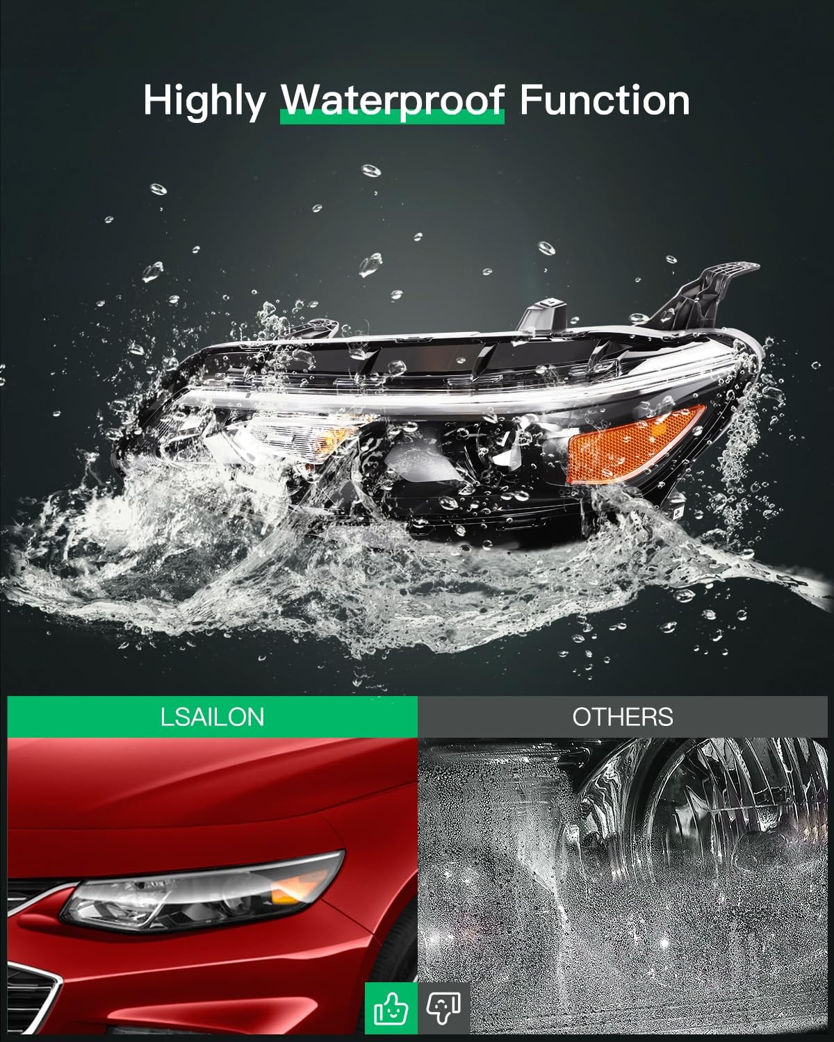 Headlight Assembly Replacement For Chevrolet For Malibu Chrome Housing Amber