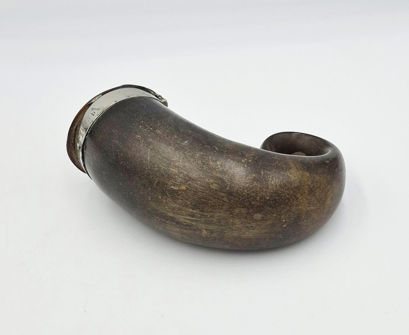 VICTORIAN SCOTTISH SILVER PLATE MOUNTED RAMS HORN SNUFF MULL c1864 HUGH MACKAY