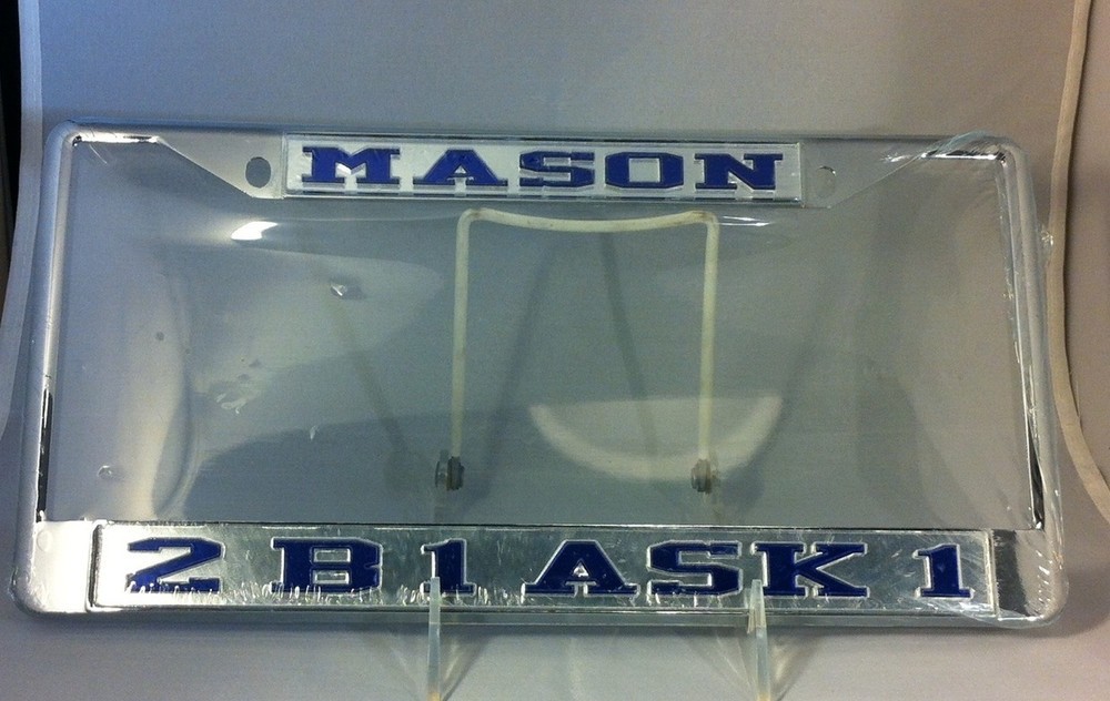 Mason Masonic 2 B1 Ask 1 License Plate Frame- Silver/Blue-New!