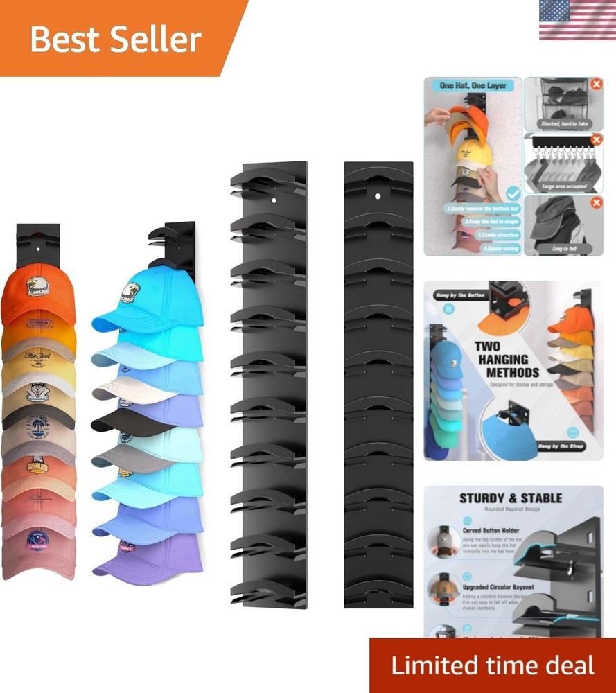 Hat Organizer for Baseball Caps 2Pack, Hat Rack for Wall with Strong Adhesive...