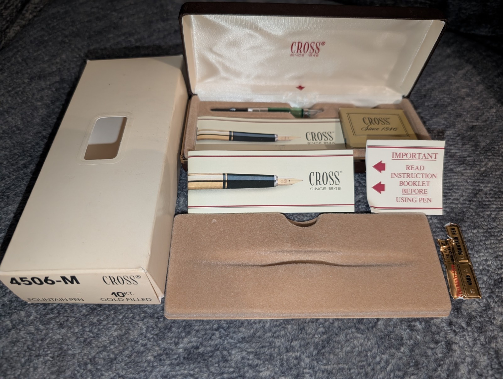 No Pen! CROSS 10K GOLD-FILLED ROLLED FOUNTAIN PEN Box & Inserts! 4506-M No Pen!