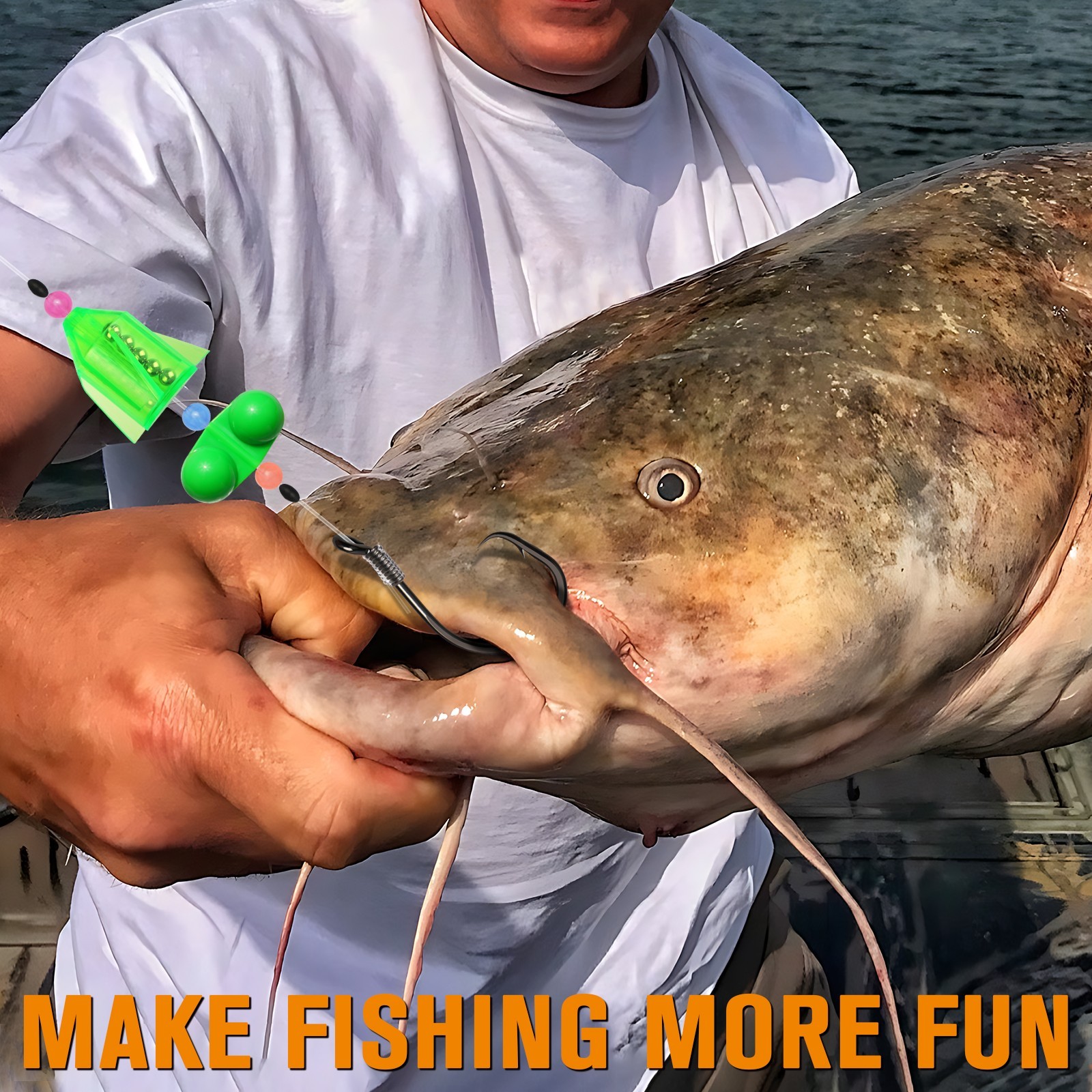 Dovesun 6PCS Catfish Rigs with Oval Float, 6/0 Hook, Double Rattle Beads & Bells