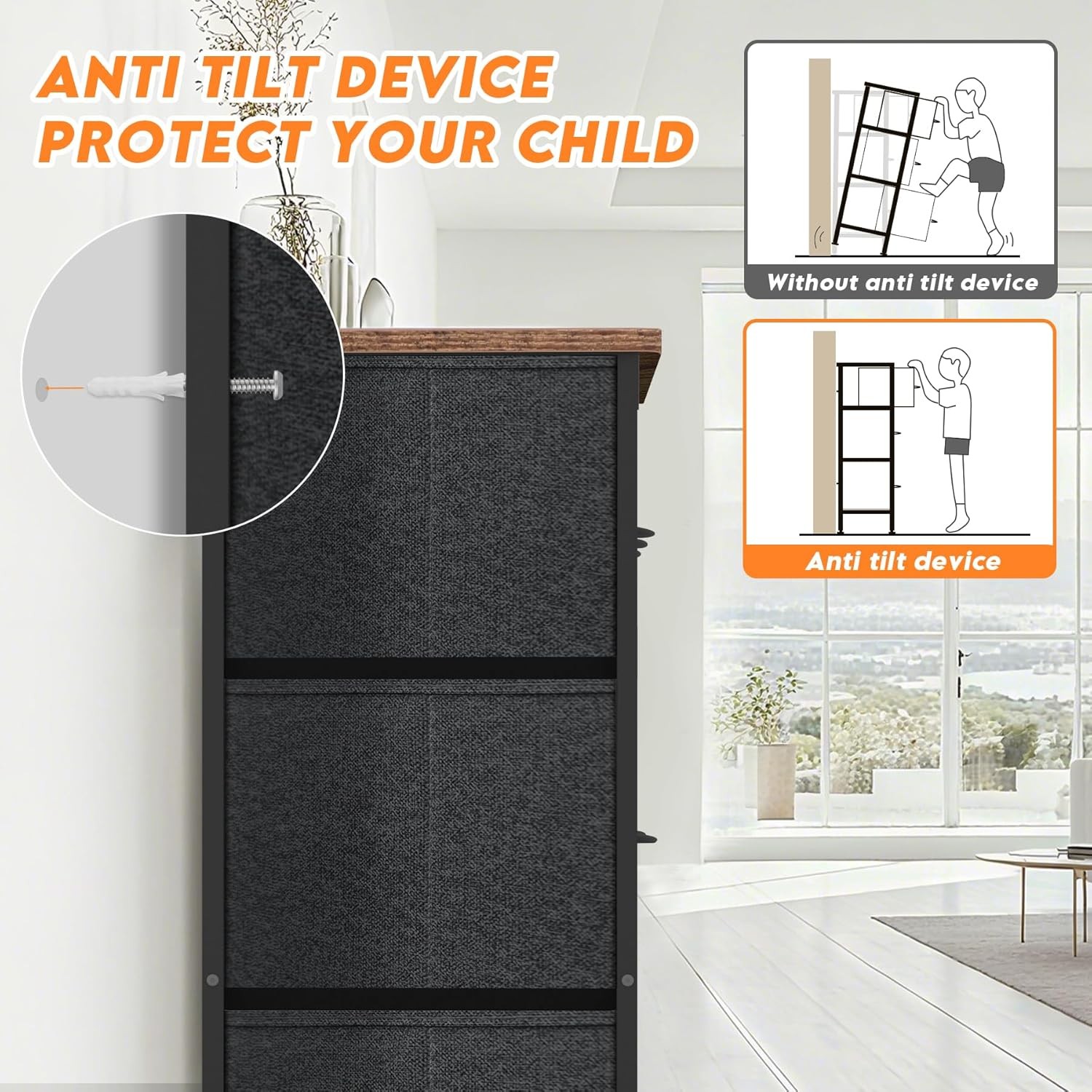 Dresser for Living Room with 10 Storage Drawers Organizer Unit Brown Curved