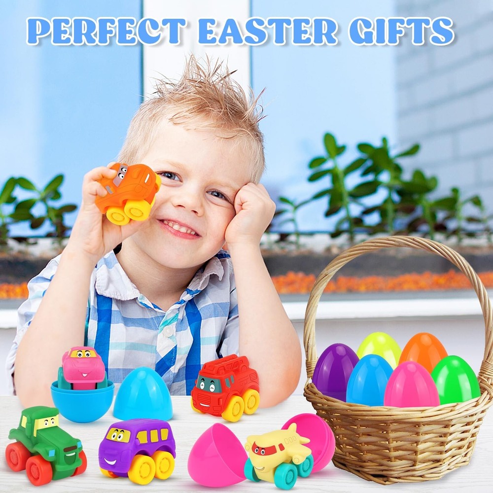 Prefilled Easter Eggs with Toy Cars: 12Pcs Filled Easter Eggs with Soft Rubbe...