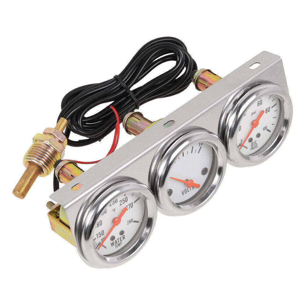 3-in-1 2" 52mm Chrome Car Triple Gauge Set Water Temp Oil Pressure Volt Meter