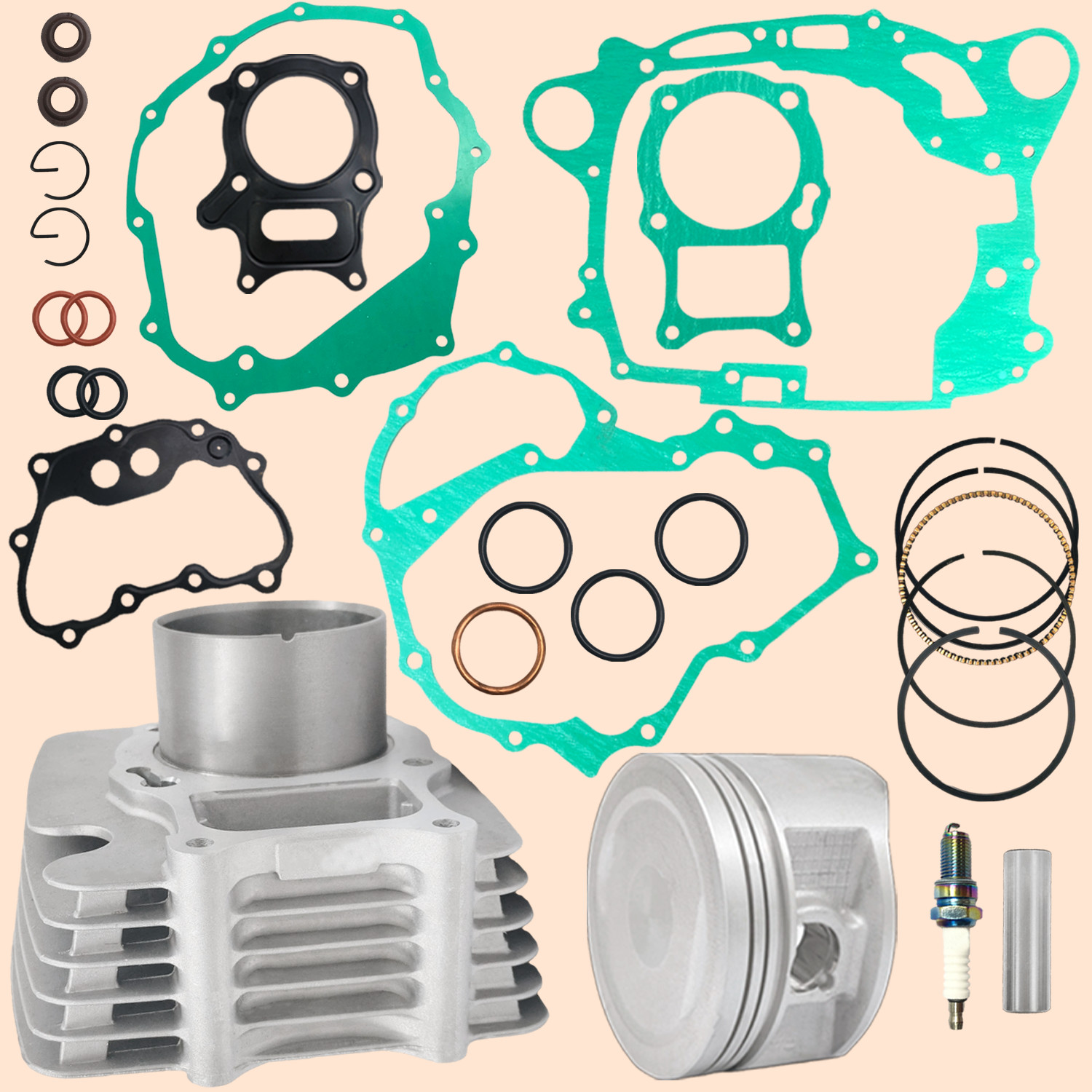 Cylinder Piston Gasket Top End Rebuild Kit for Honda Recon 250 TRX250 1997-2024