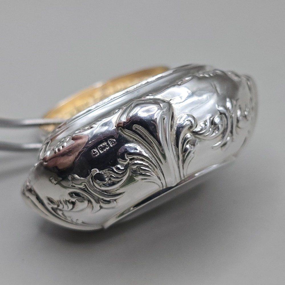 Antique Solid Silver Snuff/Pill Box Birmingham 1901 Gilt Interior Rococo Design