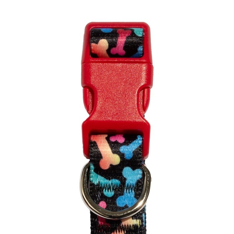 Dog Collar Multicolored Large Adjustable Bone Print Decor