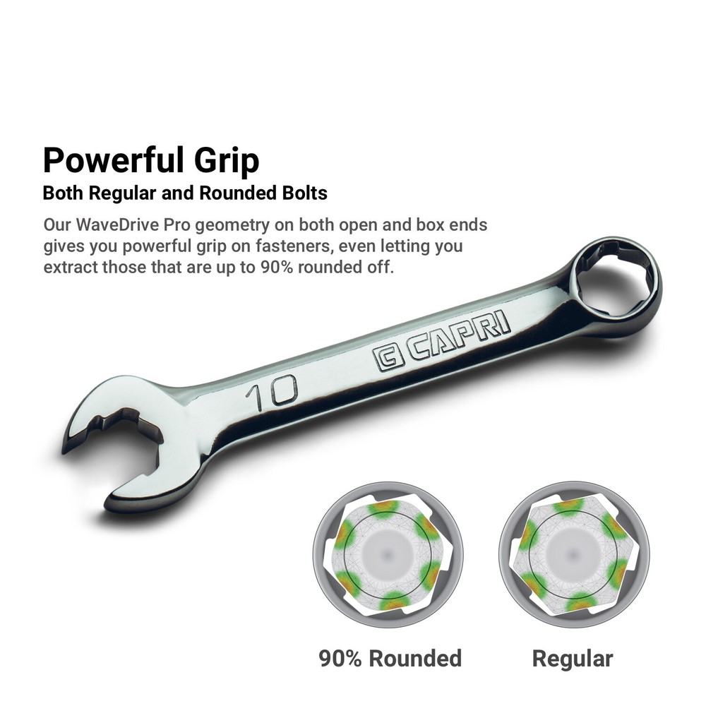 Capri Tools WaveDrive Pro Stubby Combination Wrench for Regular/Rounded Bolts