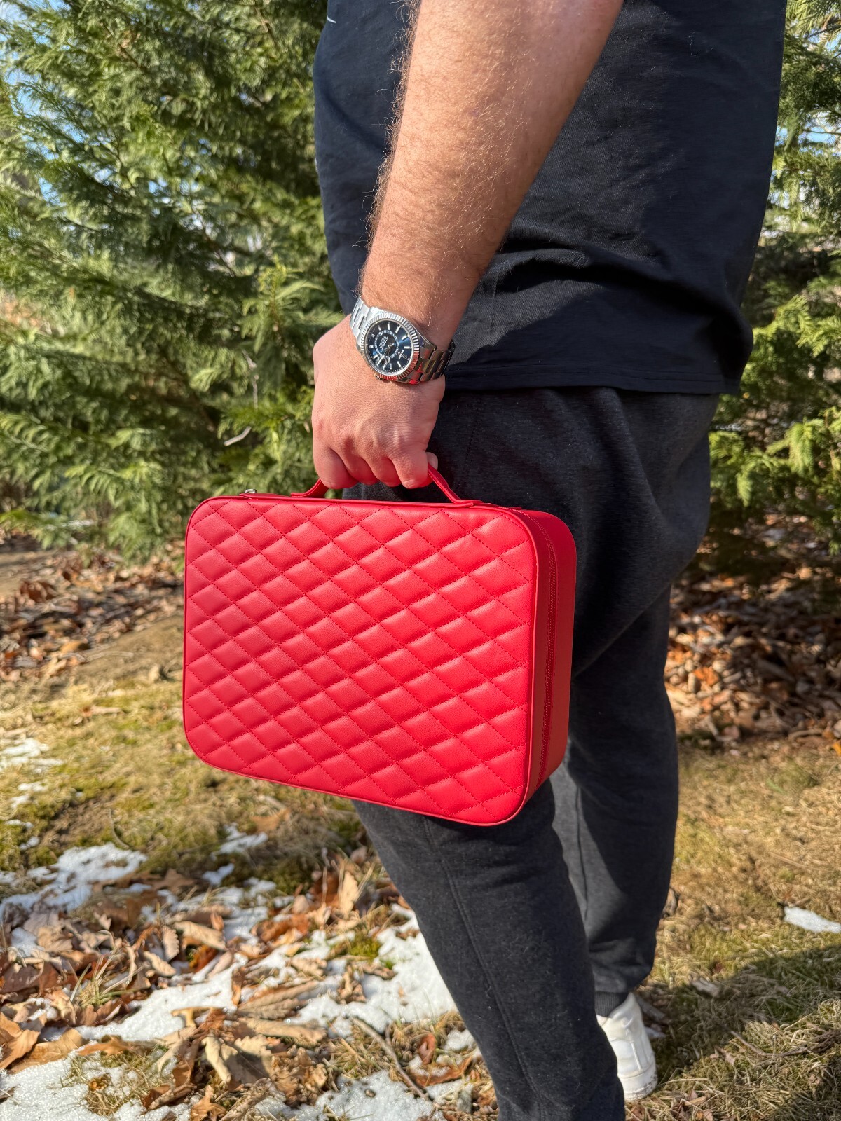 Harlembling Leather Travel Jewelry Box Case - Red