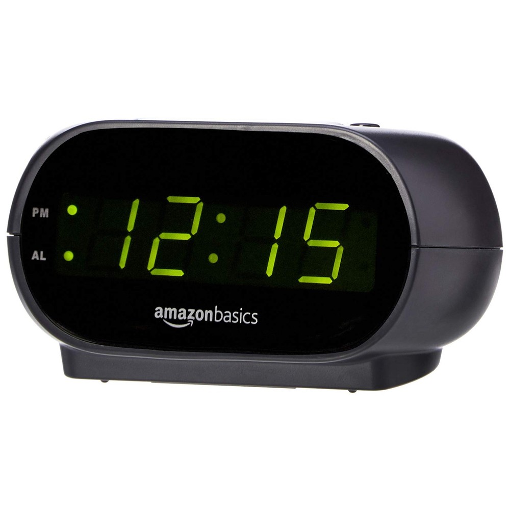 Amazon Basics Small Digital Oval Alarm Clock with LED Display, Small, Black