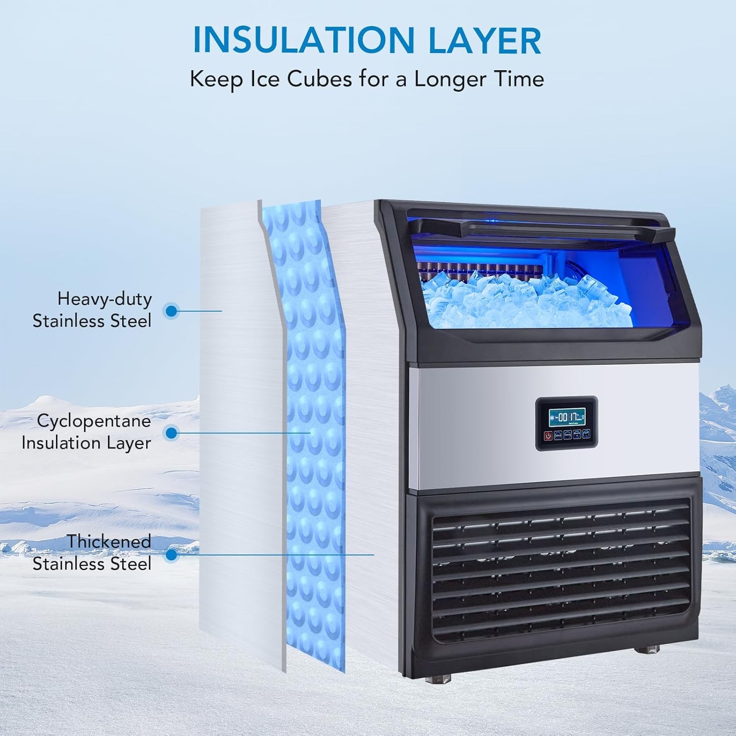 Commercial Ice Maker Machine 265lbs/24H Built-in Ice Maker 55lbs Storage 450W